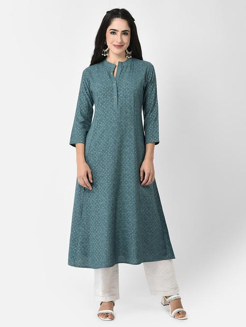 mandarin neck printed a-line kurta - 20083185 -  Standard Image - 0