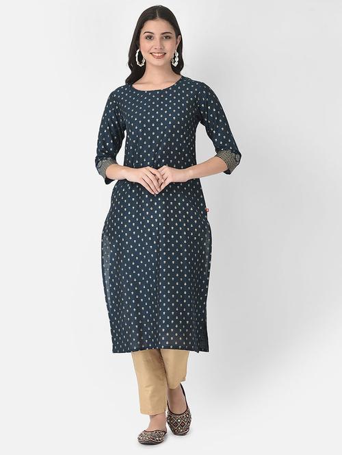 round neck printed straight kurta - 20083195 - Standard Image - 0