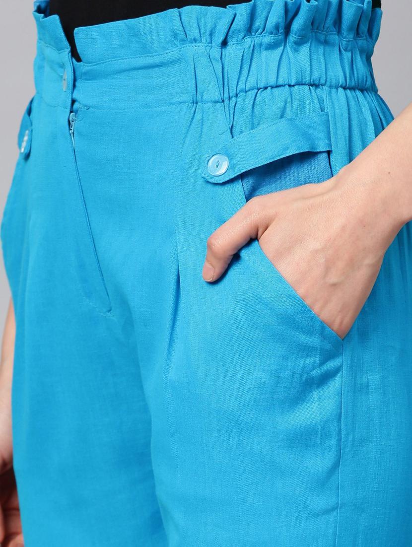 blue solid flat front ankle length trouser - 20083206 - Standard Image - 4
