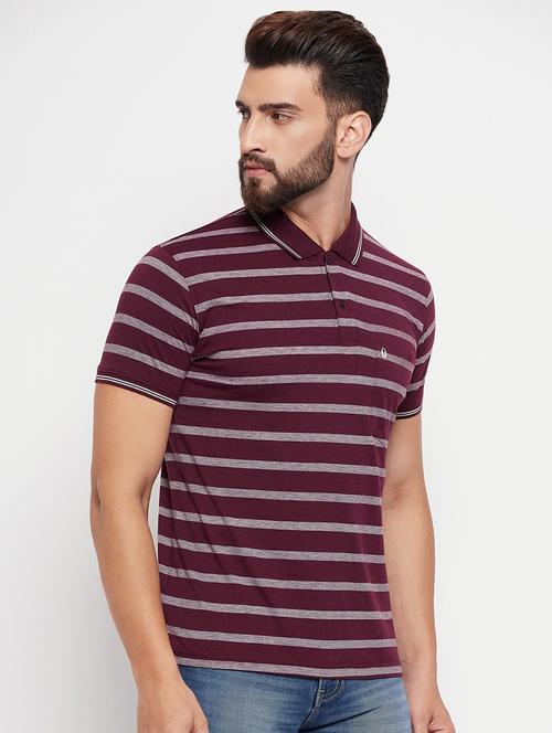 polo neck striped polo t-shirt - 20083475 - Standard Image - 0