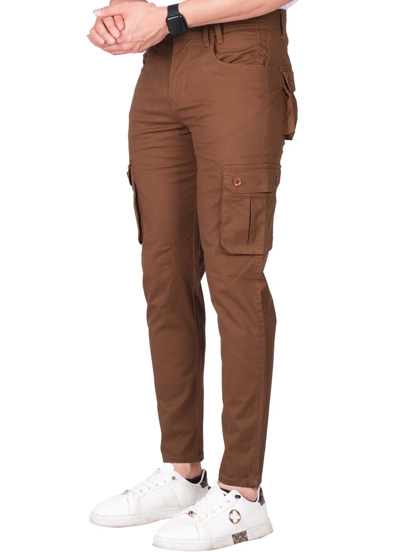 brown cotton cargos casual trousers - 20084911 - Standard Image - 1