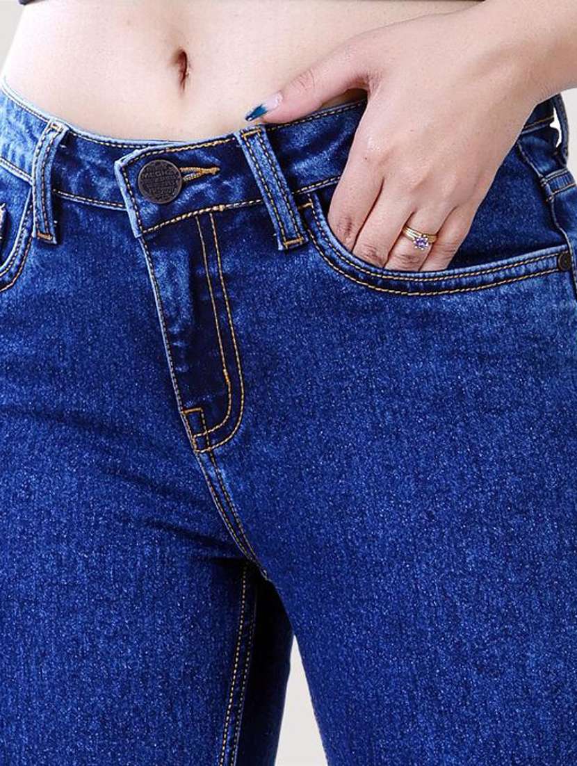 dark blue solid mid rise denim jean - 20085294 -  Standard Image - 4