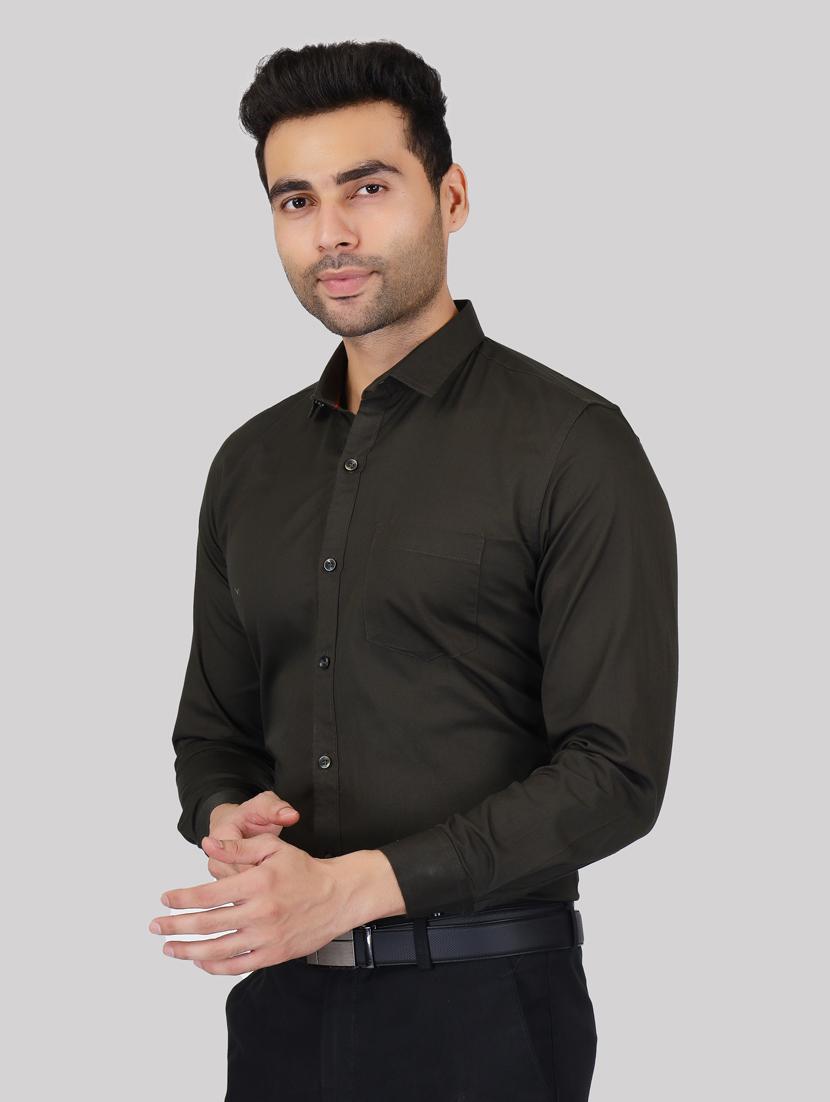 dark green cotton blend casual shirt - 20085316 - Standard Image - 1
