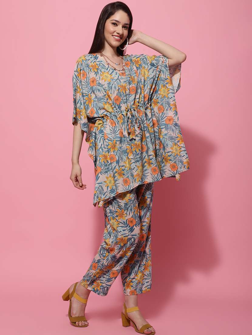 v neck printed kaftan and loungepant set - 20085453 -  Standard Image - 1