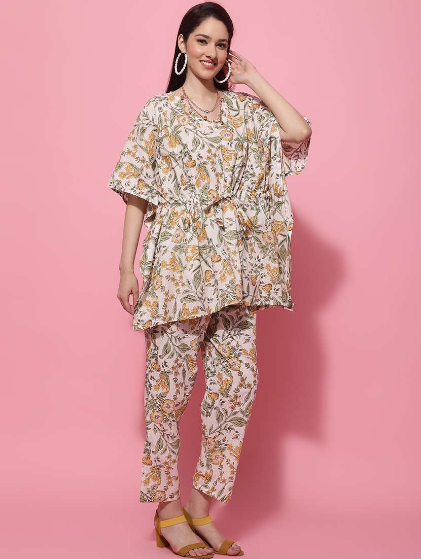 v neck printed kaftan and loungepant set