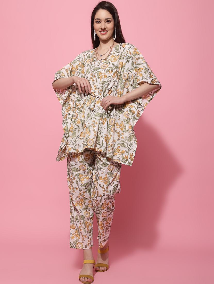 v neck printed kaftan and loungepant set - 20085454 - Standard Image - 1