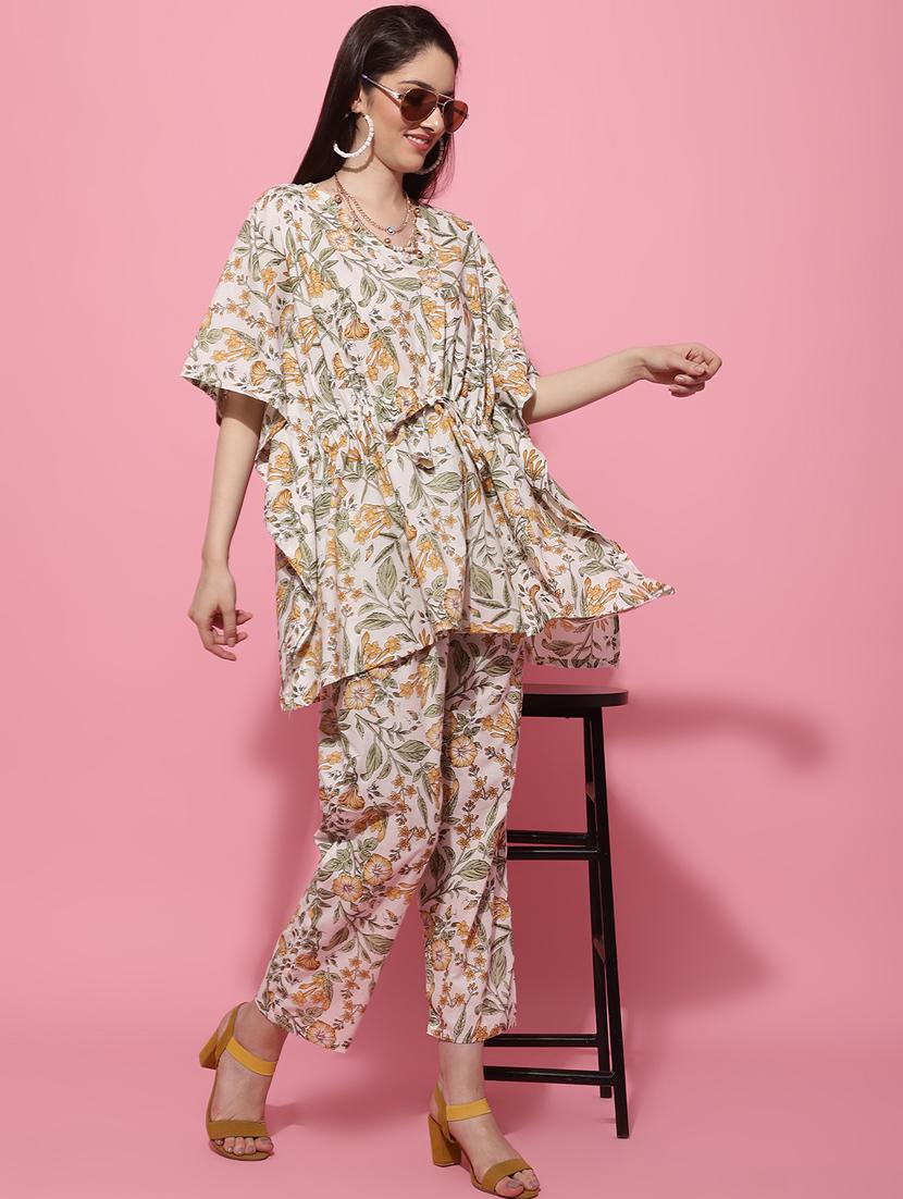 v neck printed kaftan and loungepant set - 20085454 - Standard Image - 4