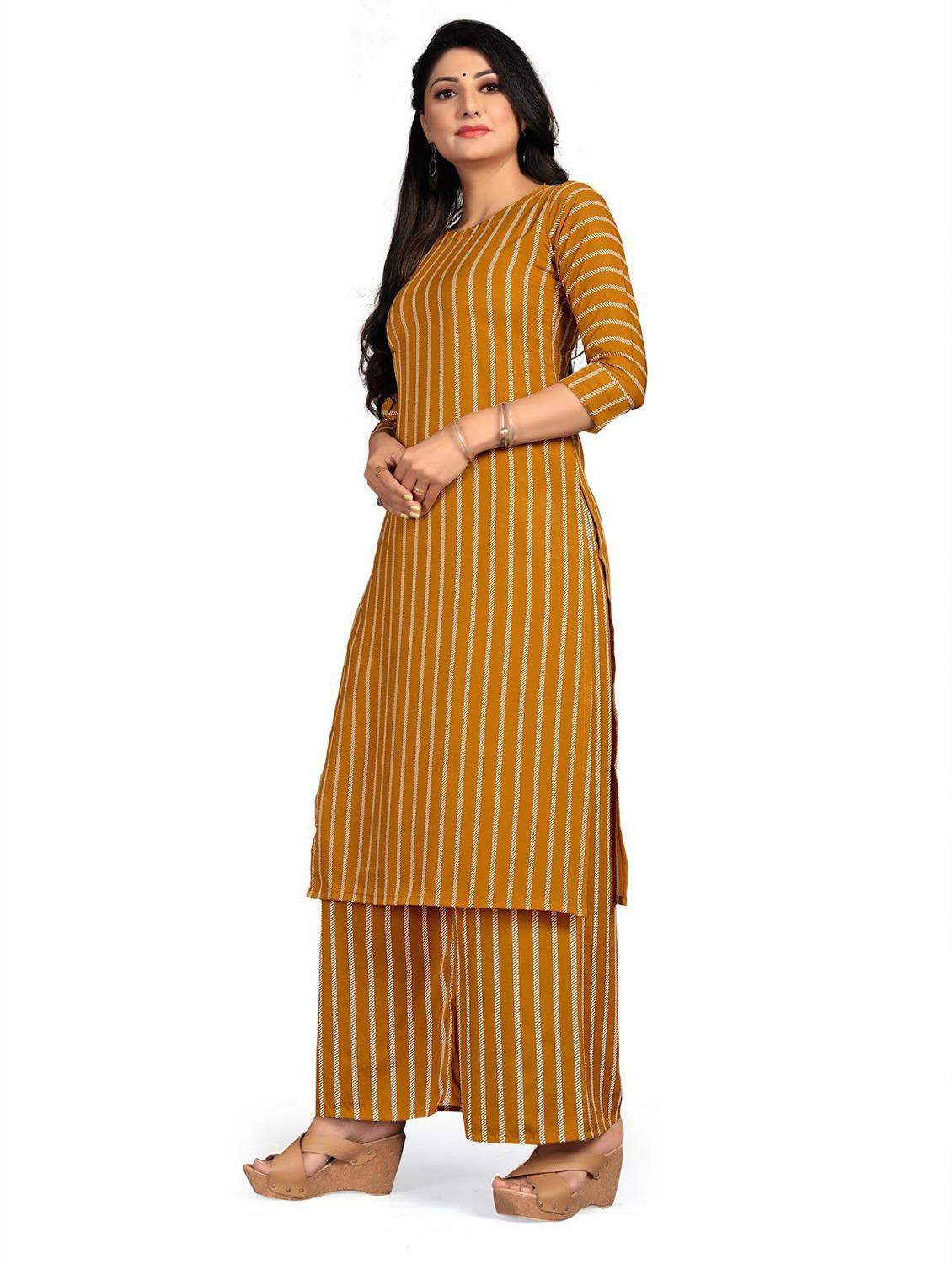 stripes printed kurta palazzo set - 20087393 -  Standard Image - 1