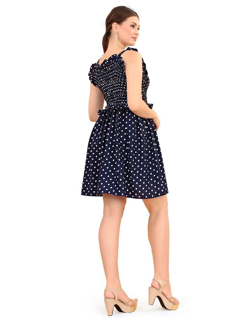blue crepe fit & flare dress - 20087717 - Standard Image - 1