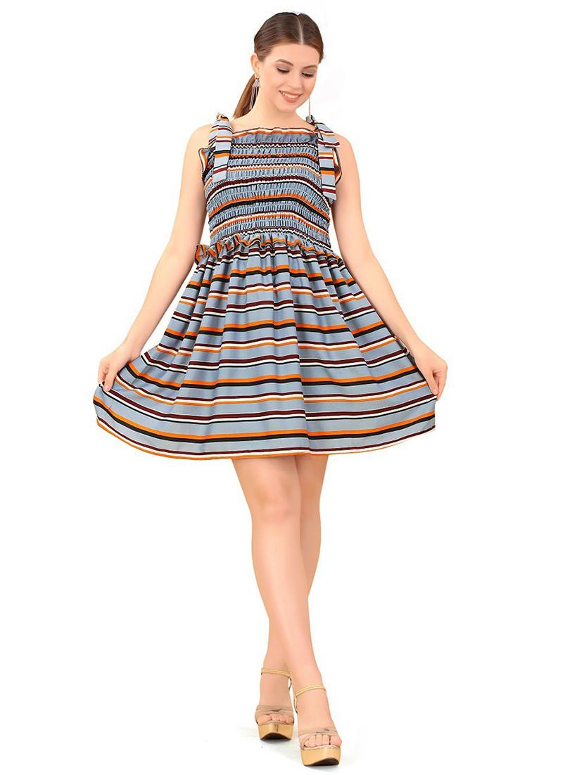 grey crepe fit & flare dress - 20087718 -  Standard Image - 1
