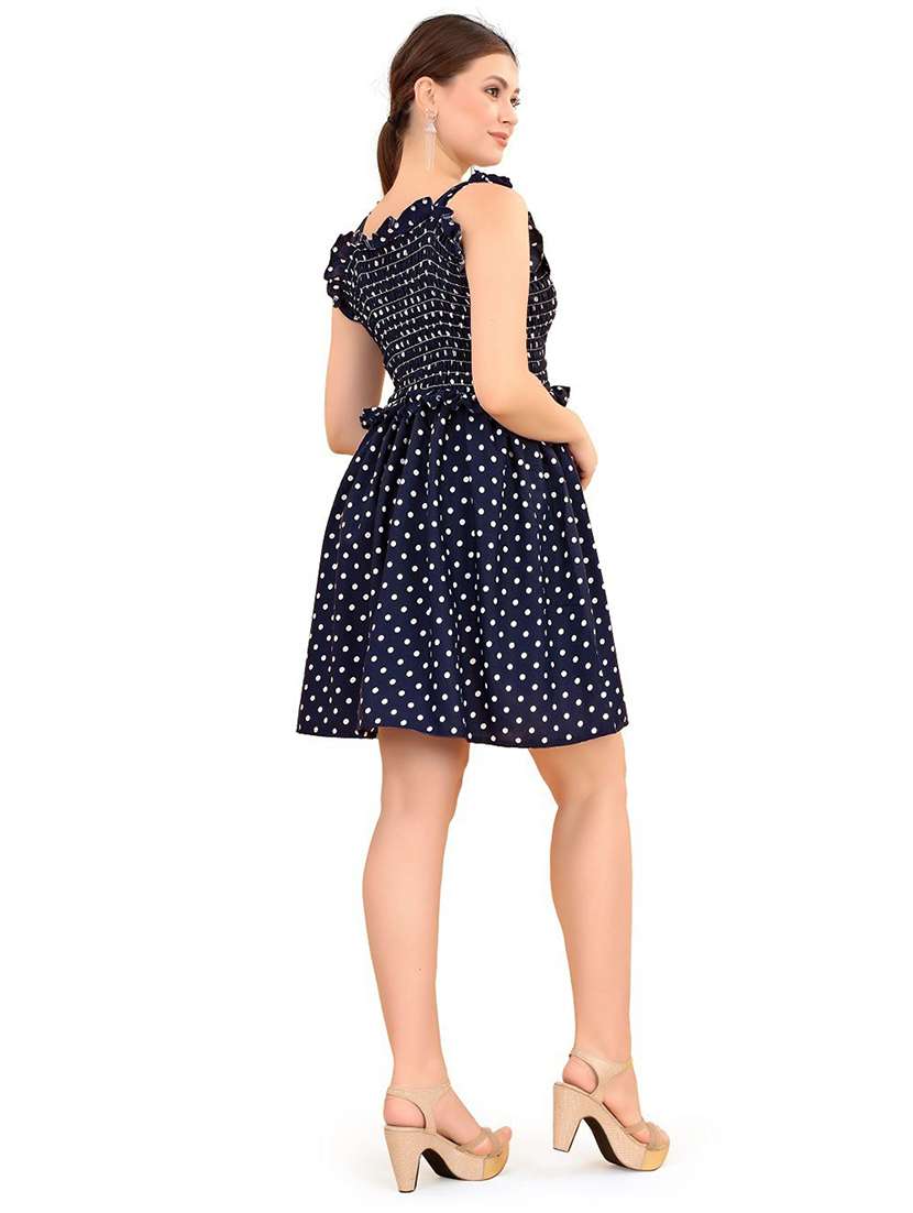 blue crepe fit & flare dress - 20087719 -  Standard Image - 1
