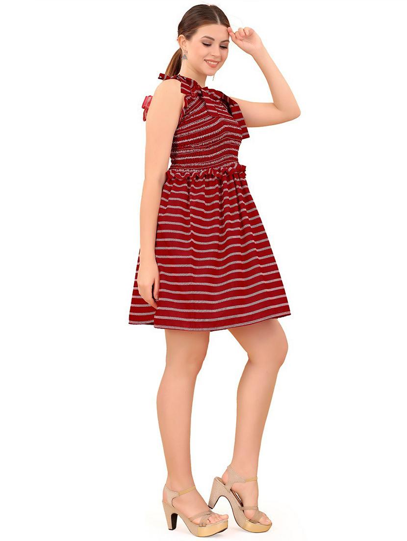 red striped fit & flare dress - 20087745 - Standard Image - 1