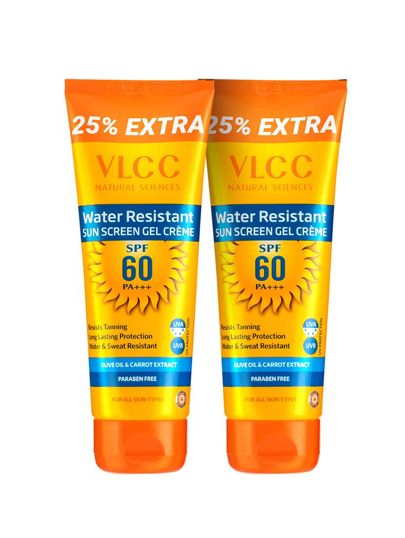 vlcc water resistant spf 60 pa+++ sunscreen gel cr�?�am - 100 g with 25 g extra ( pack of 2 )