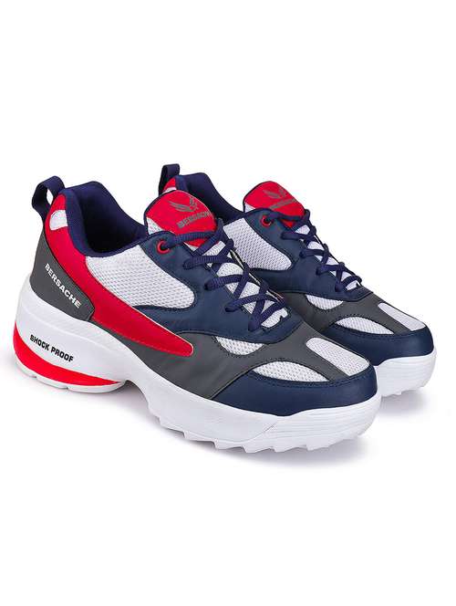 red & blue color blocked lace-up sneakers - 20088074 -  Standard Image - 0