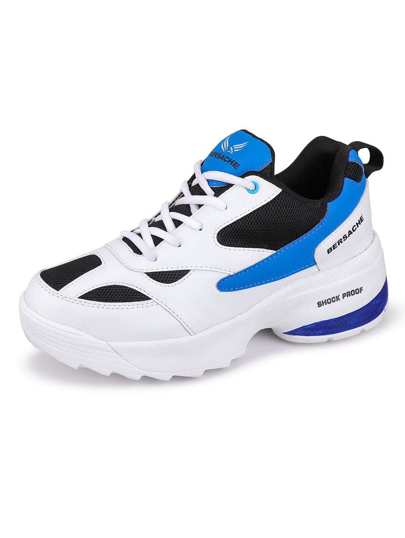 white & blue color blocked lace-up sneakers - 20088075 -  Standard Image - 1