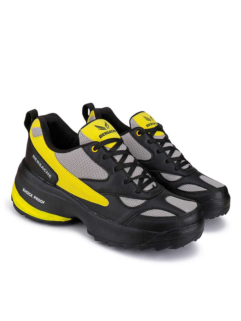 black & yellow color blocked lace-up sneakers