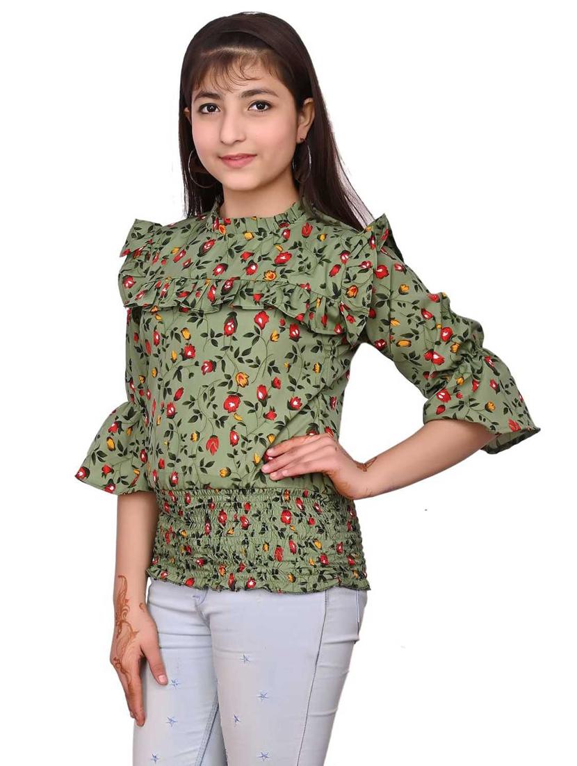 green cotton blend top - 20088339 - Standard Image - 1