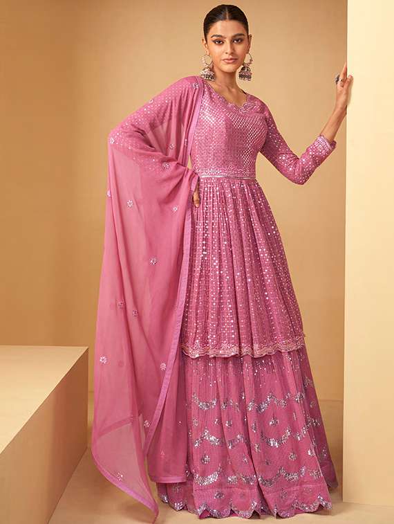 pink georgette semistitched suit