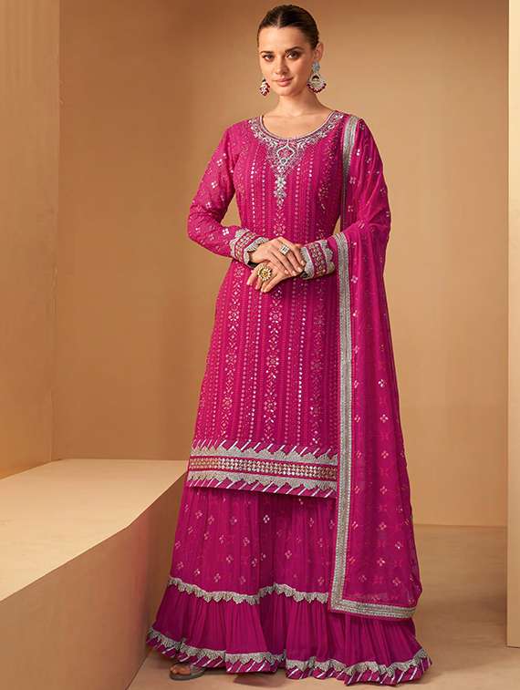 magenta georgette semistitched suit