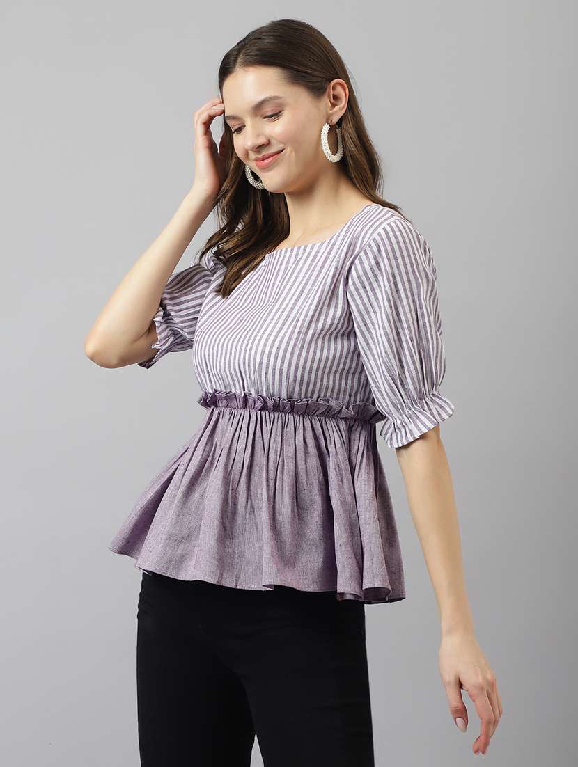women's peplum round neck top - 20088985 -  Standard Image - 1