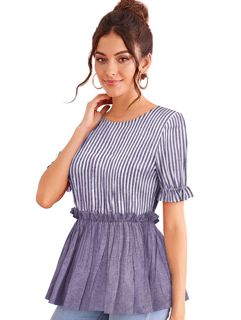 women's peplum round neck top - 20088987 -  Standard Image - 1