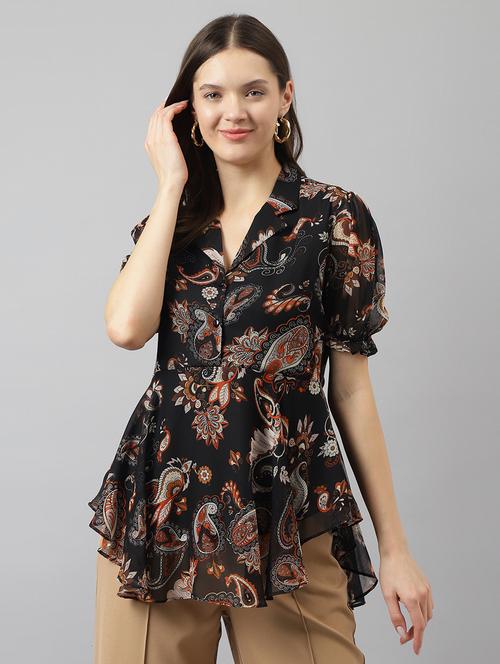 women black regualr fit asymmetric lapel neck top - 20088993 - Standard Image - 0