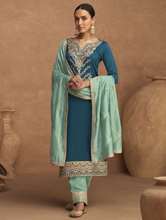 embroidered. palazzo semi-stitched suit set