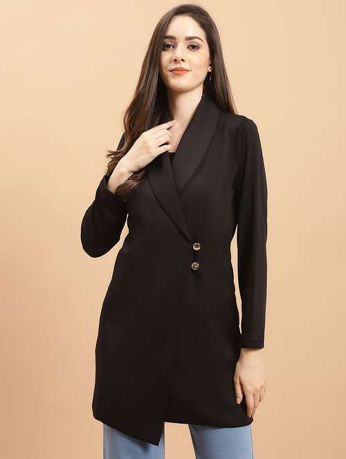 black solid double breasted blazer - 20089134 -  Standard Image - 0