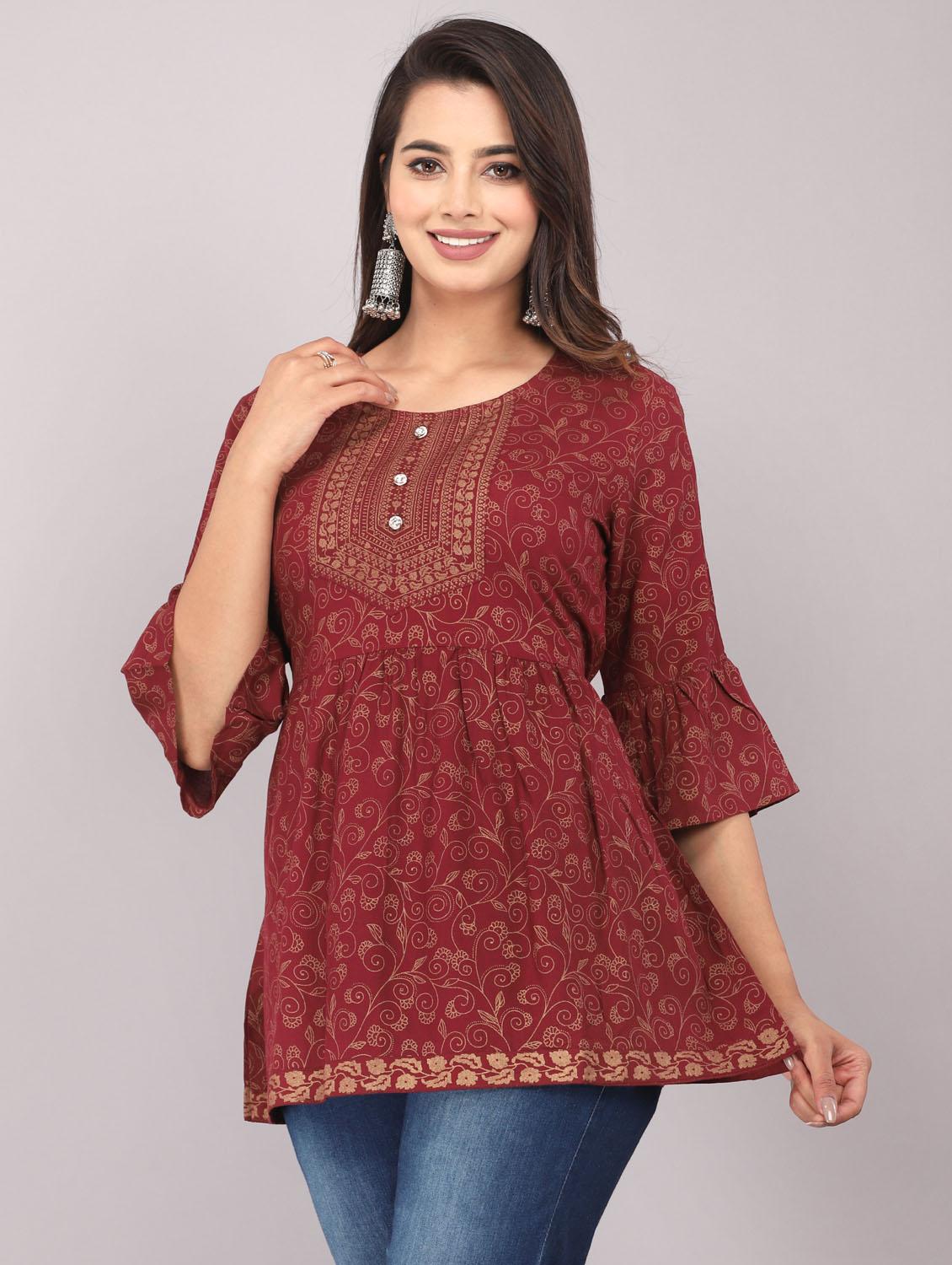 red printed regular top - 20097819 -  Standard Image - 1