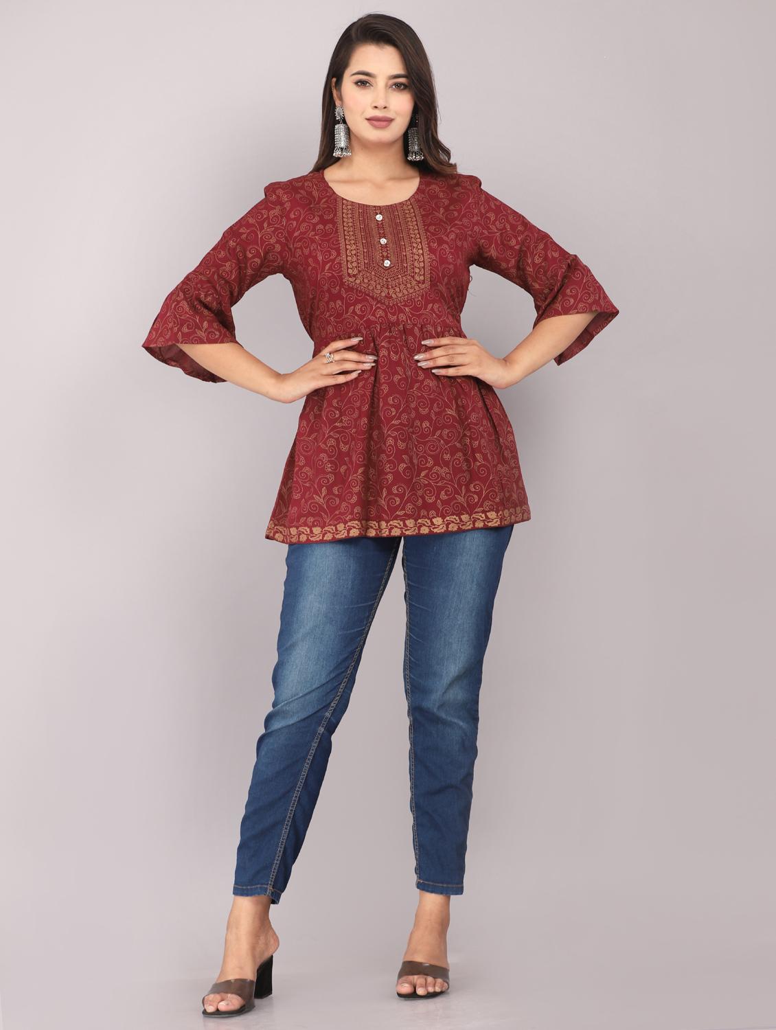 red printed regular top - 20097819 - Standard Image - 4