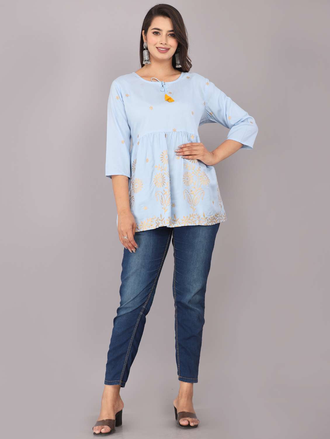 blue printed regular top - 20097820 - Standard Image - 4