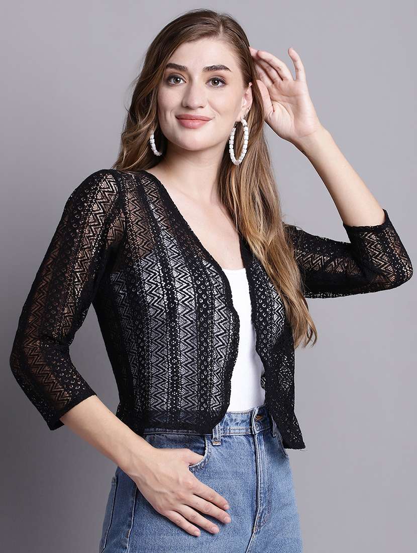 black cotton shrug - 20098132 -  Standard Image - 1