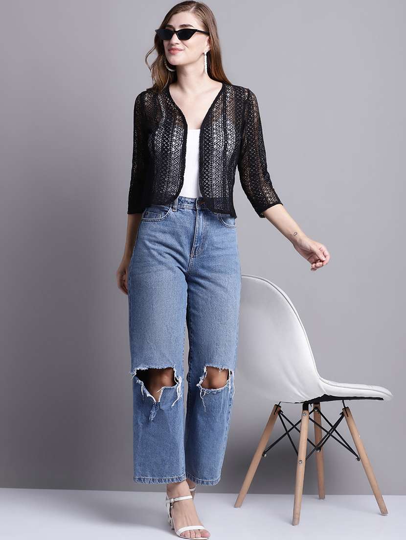 black cotton shrug - 20098132 -  Standard Image - 4