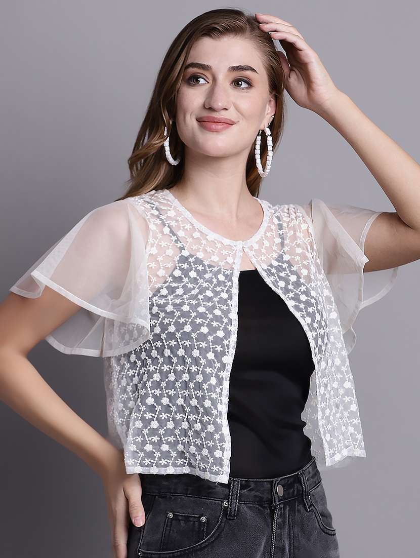 Round Neck Self Design Regular Shrug - 20098139 -  Standard Image - 1