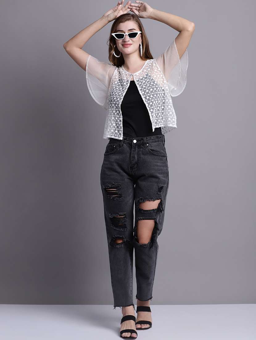 Round Neck Self Design Regular Shrug - 20098139 -  Standard Image - 4
