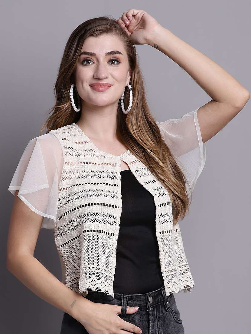 round neck self design regular shrug - 20098142 -  Standard Image - 1