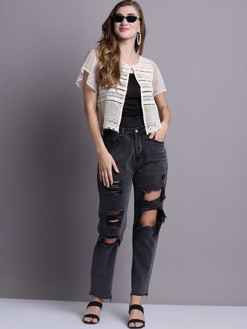 round neck self design regular shrug - 20098142 -  Standard Image - 4