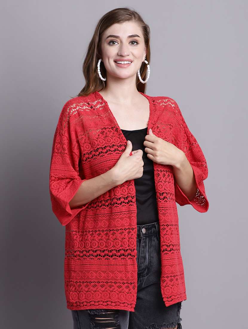 red cotton shrug - 20098143 -  Standard Image - 1
