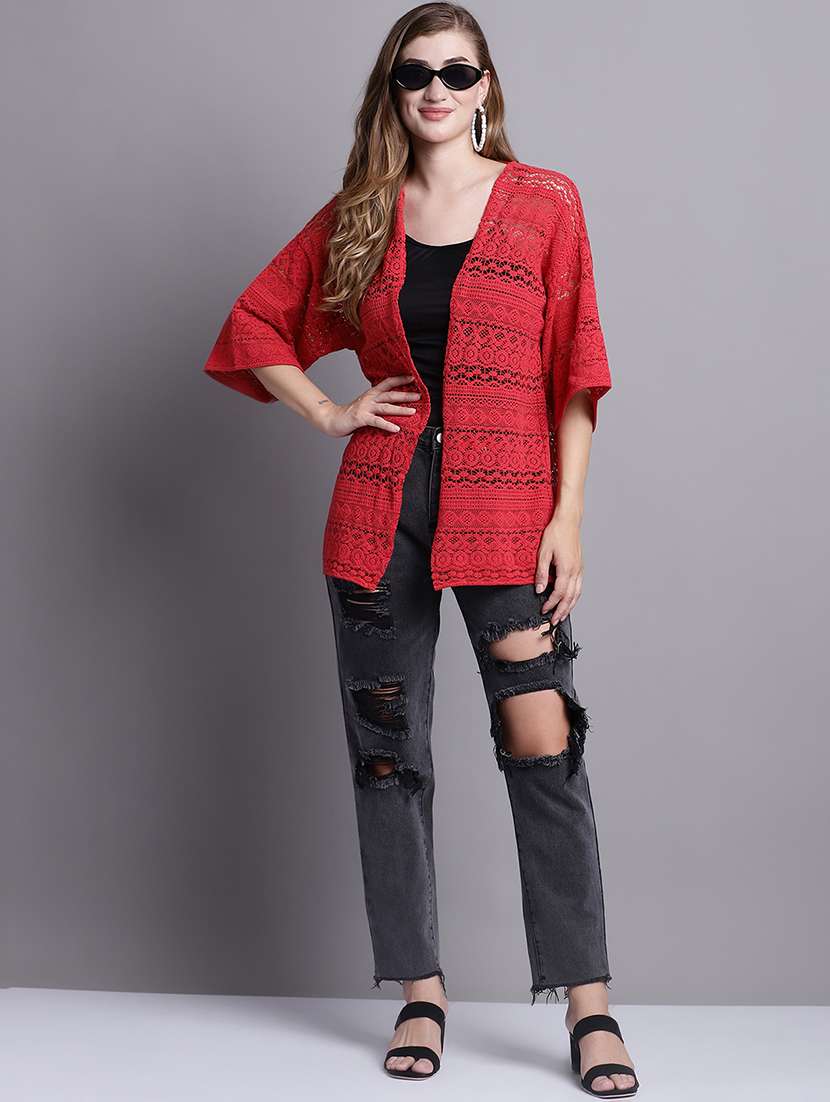 red cotton shrug - 20098143 -  Standard Image - 4