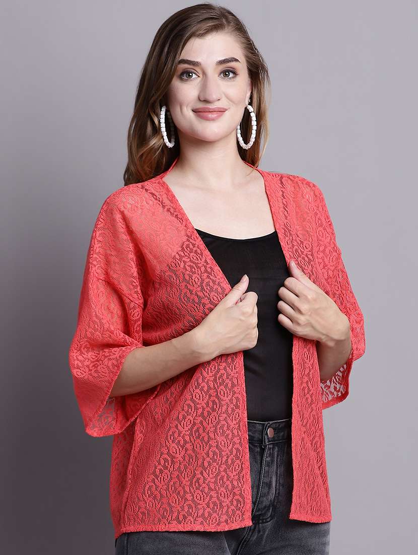 red cotton shrug - 20098144 -  Standard Image - 1
