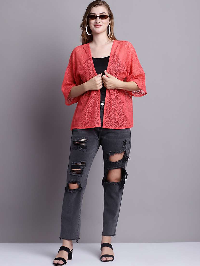 red cotton shrug - 20098144 -  Standard Image - 4