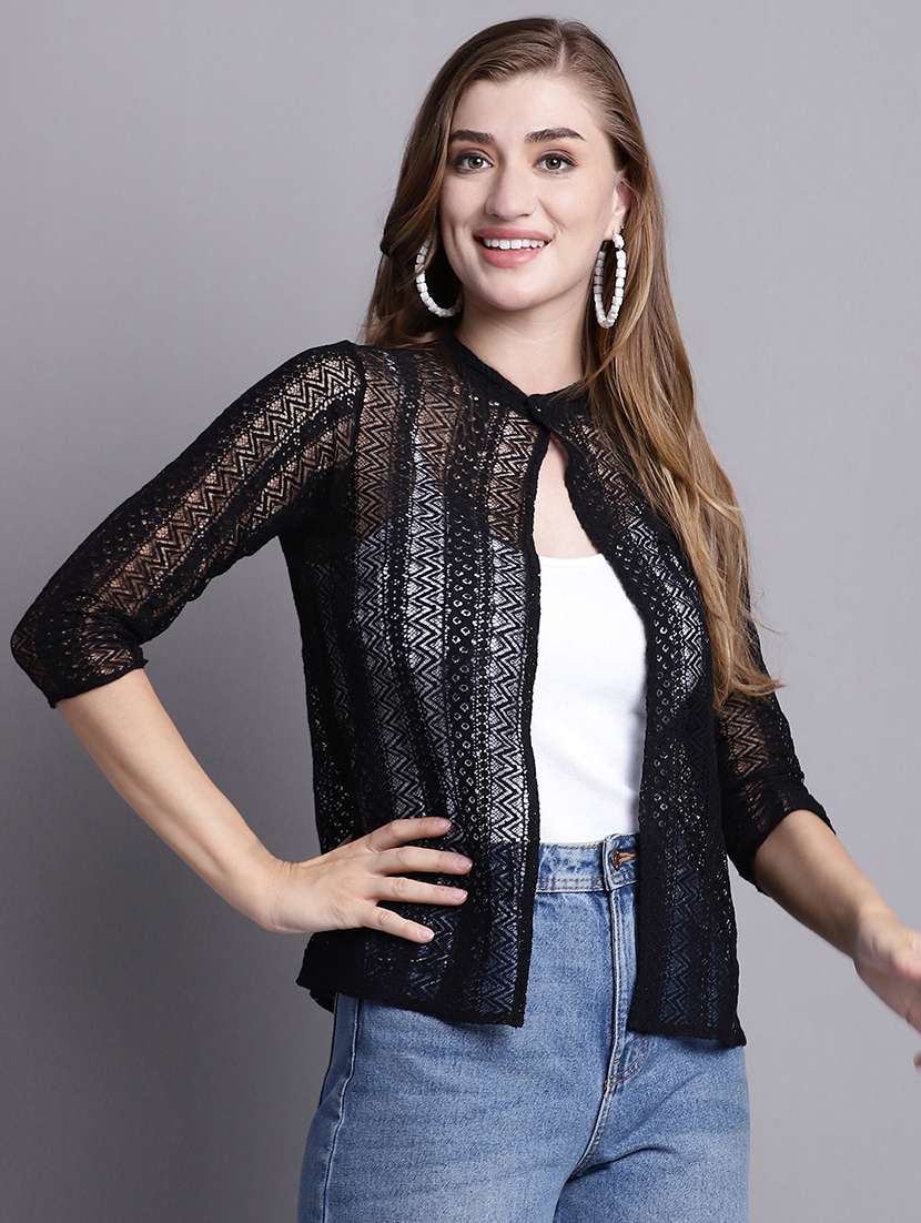 black cotton shrug - 20098149 -  Standard Image - 1