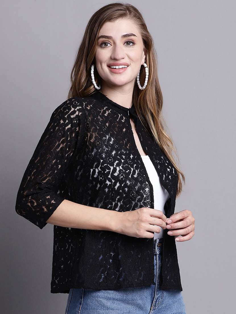 black cotton shrug - 20098150 -  Standard Image - 1