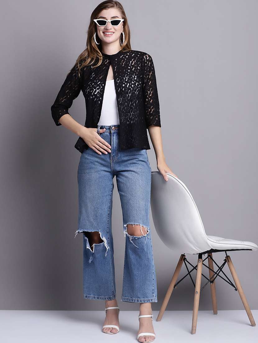 black cotton shrug - 20098150 -  Standard Image - 4