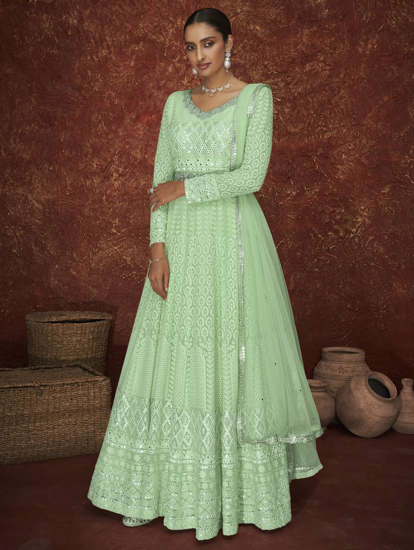 embroidered anarkali semi-stitched suit set