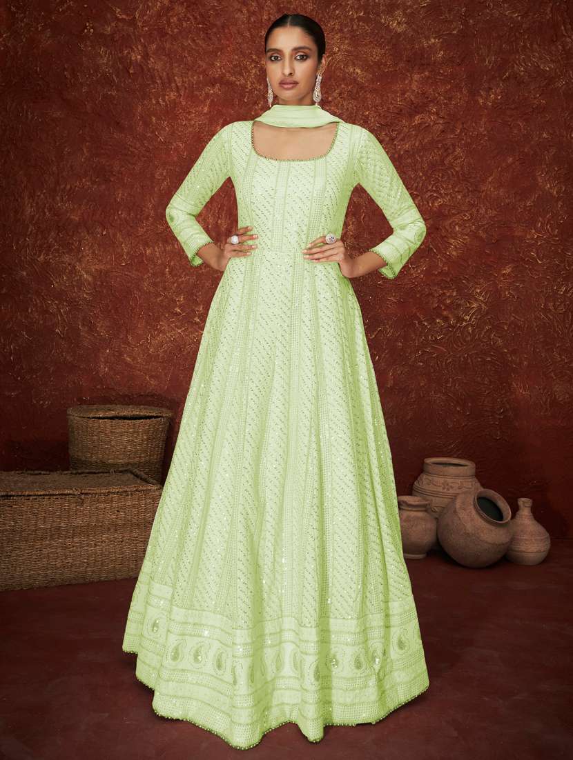 tonal embroidered anarkali semi-stitched suit set