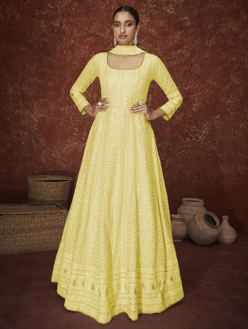 self design semi-stitched anarkali suits