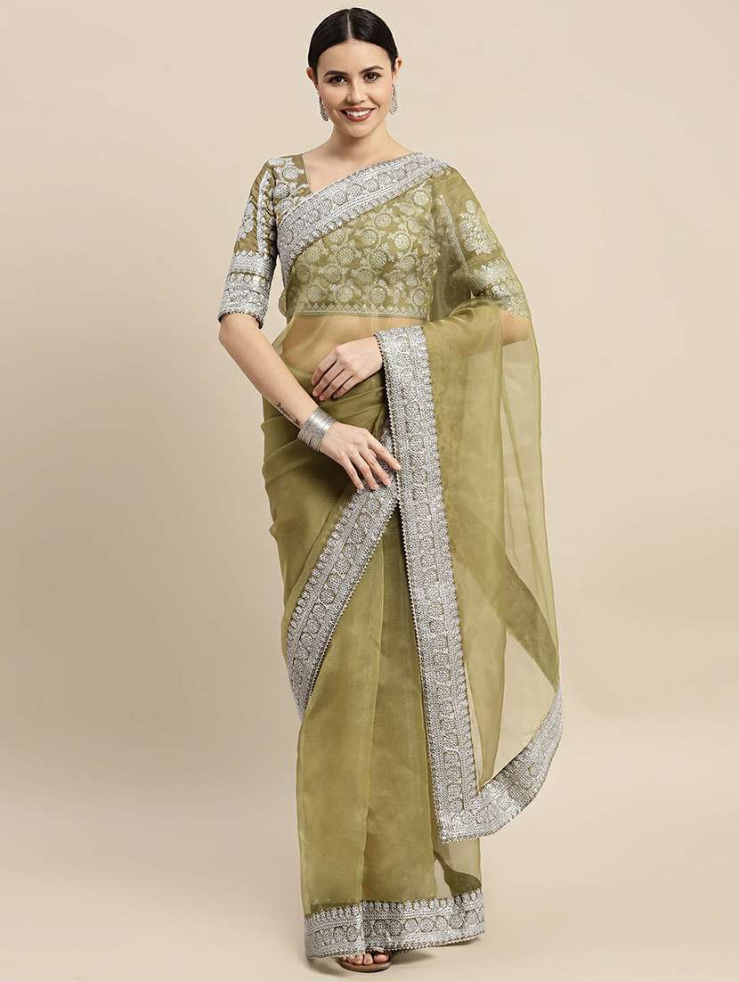 women solid with bordered saree  with blouse