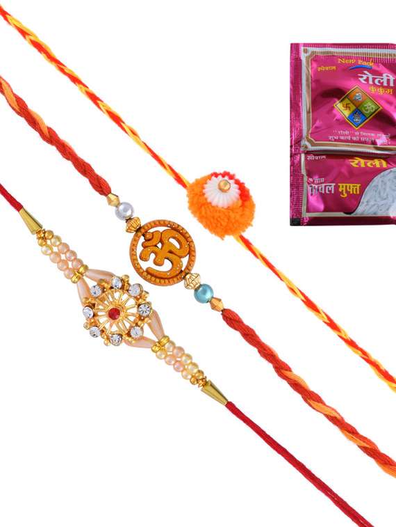 3 rakhi rakshabandhan set combo for bhaiya bhabhi brother bhai (pack of 3) - 20101981 -  Standard Image - 4