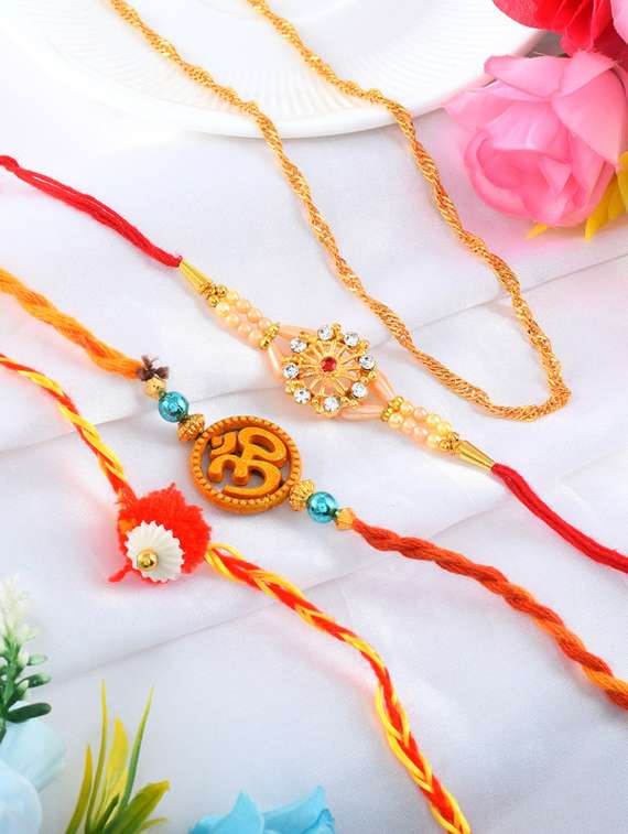 3 rakhi rakshabandhan set combo for bhaiya bhabhi brother bhai (pack of 3) - 20101981 -  Standard Image - 6